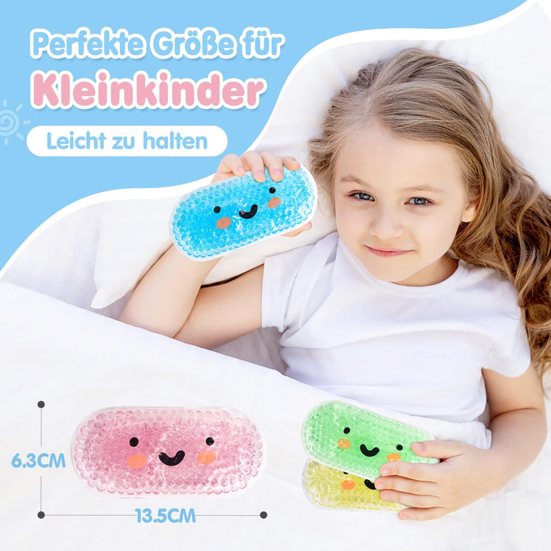 [Australia] - Hilph Mini Gel Cooling Packs Children's Cooling Pads for Children, 4 x Cold Warm Compress Non-Toxic Small Ice Packs Cooling Pads for Fever, Bumps, Bruises, Toothaches or Headaches, 2.5" x 5.3" Rectangular (Smile Pattern) 