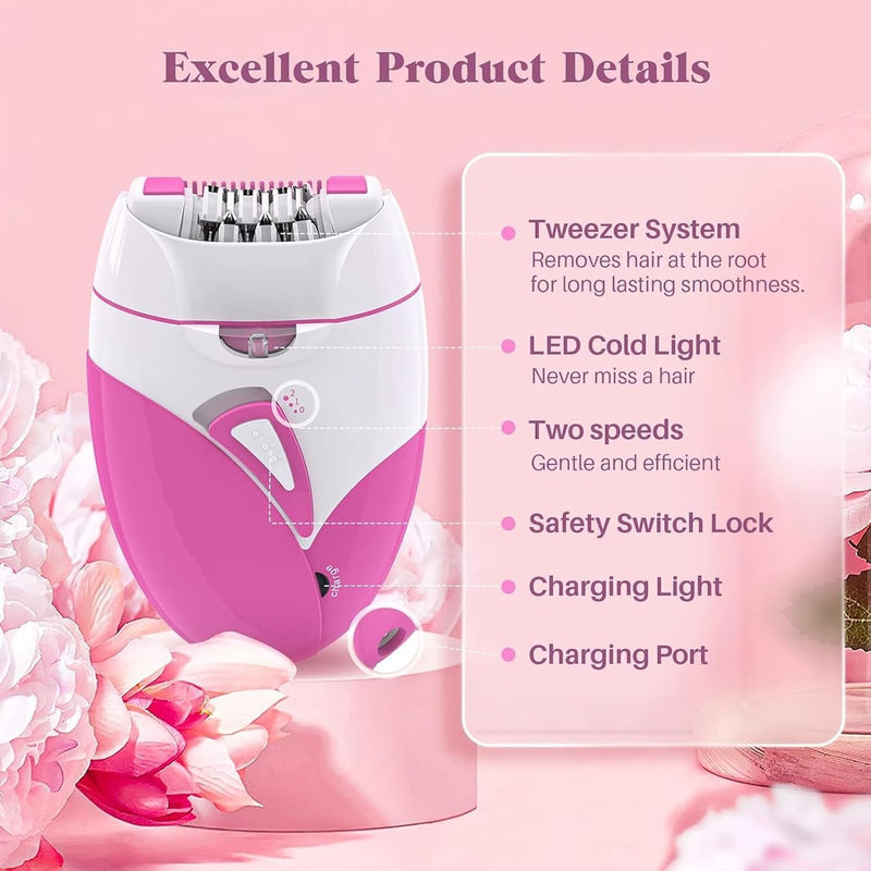 [Australia] - Epilator for Women, Smooth Glide Epilator Facial Hair Remover for Women with 2 Speed & LED Light, Electric Facial Hair Removal Suitable for Face, Bikini Areas, Underarms, Arms, Legs 