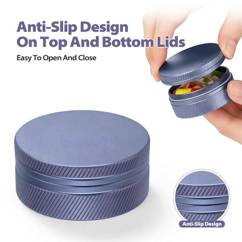 Metal Pill Case - Portable Waterproof Pill Box with Removable Divider, Small Aluminum Pill Organizer, Rugged Medicine Container for Daily Vitamins and Travel for Pocket Purse, Dark Blue