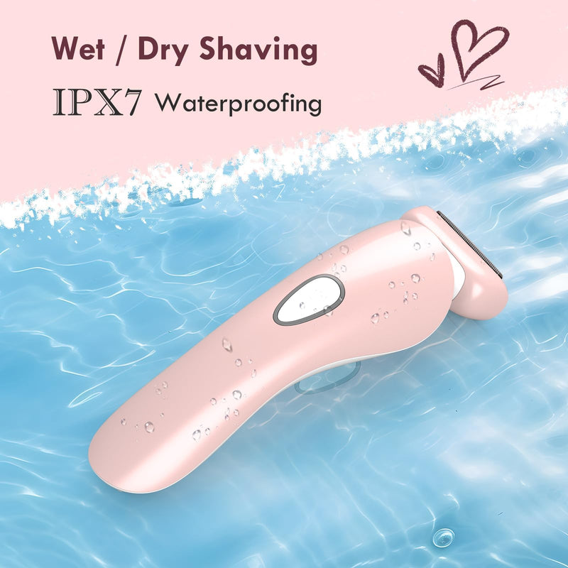 [Australia] - Electric Razor for Women - Painless Eletric Shavers for Women, Body Hair Removal for Legs and Underarms, Ladies Bikini Trimmer Wet Dry Shave, Rechargeable, with LED Light, Pink 970 