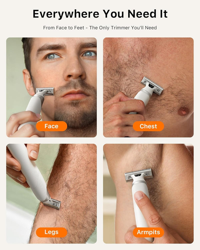 [Australia] - Electric Groin & Body Hair Trimmer - Painless Beard Razor for Men, All-in-One Body Groomer, Waterproof Wet/Dry Men's Ball Shaver with Magnetic Head, USB-C Charging, Easy Claen, White(Lite) White-Lite 