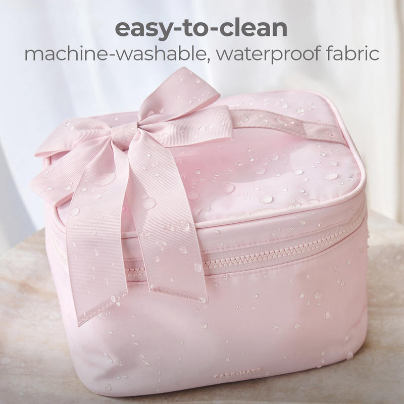 Case-Mate Makeup Bag/Organizer - Cosmetic Bag with Zipper - Ballet Pink Bow | Make Up Pouch w/Waterproof Fabric -Skincare/Toiletry Organizer for Women -Train Case for Travel Essentials & Hair Accessories