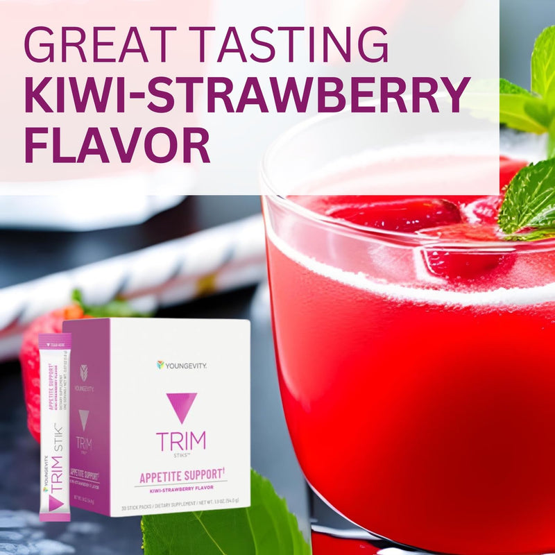 [Australia] - Youngevity Official Trim Stiks - Kiwi-Strawberry - Support Energy & Focus with Mood Boost - Bioperine & Theobromine Energy Powder - Appetite Support (30 Sticks) 