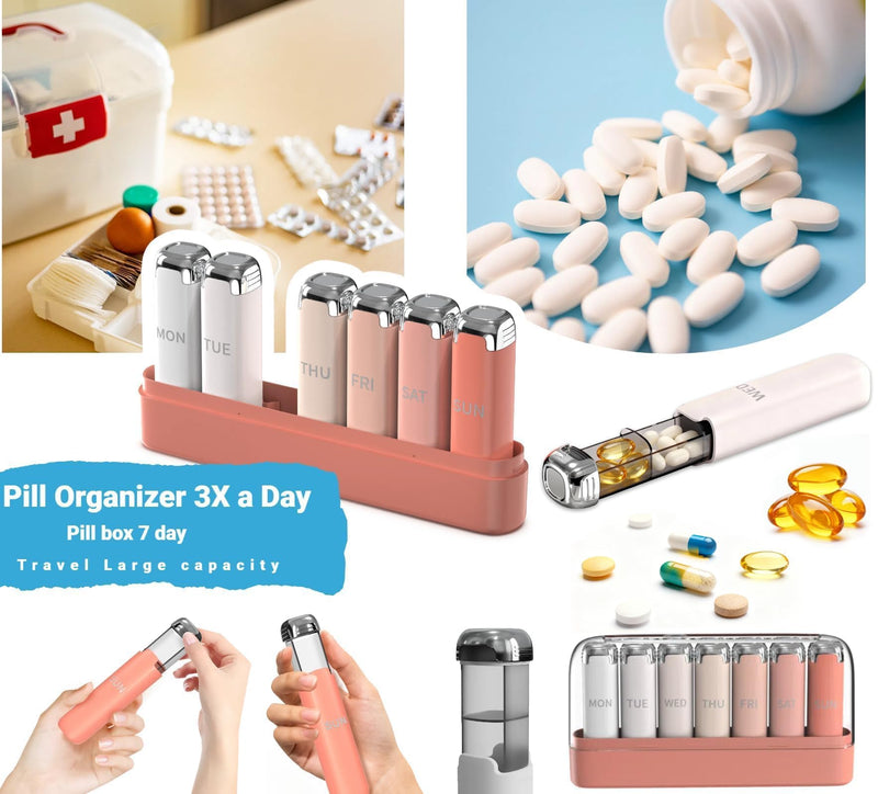 Weekly Pill Organizer 3 Times A Day, 7 Day Travel Pill Box, Pink | Pill Organizer 3X a Day for Women, Compact And Portable, Detachable Daily Compartments For Vitamins And Supplements