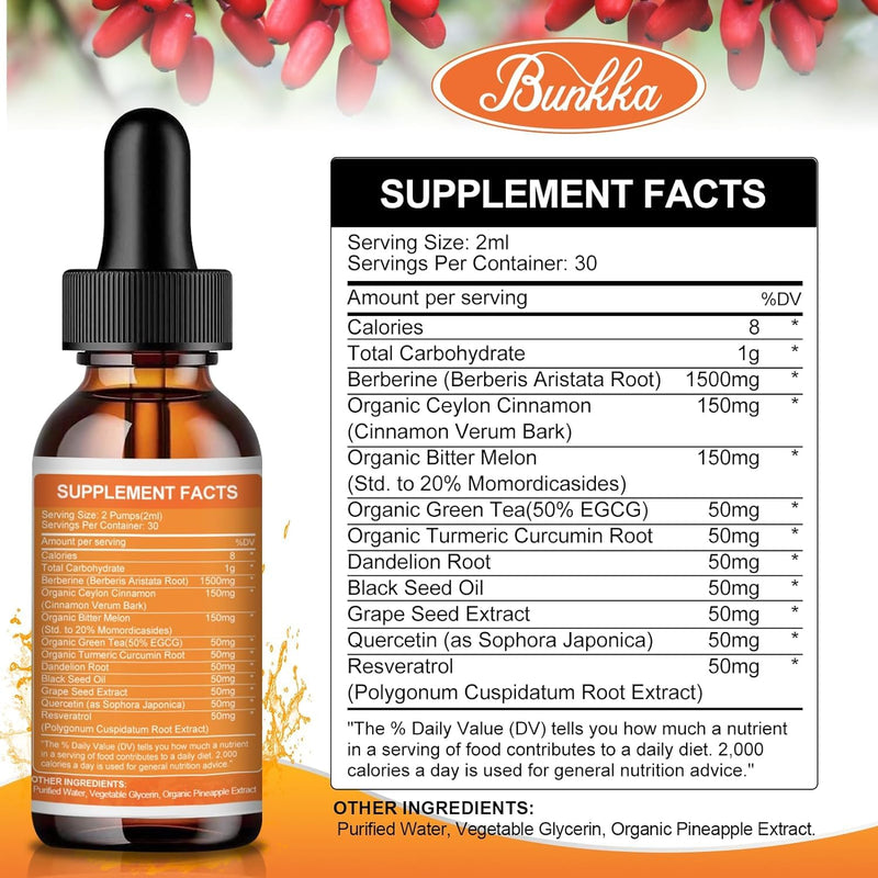 [Australia] - (2 Pack) Berberine Supplement, 1500mg Organic Berberine Liquid Drops with Ceylon Cinnamon, Bitter Melon, Sugar-Free & Vegan Supplement Supports Immune System & Gastrointestinal Care - 4 FL Oz Pineapple 