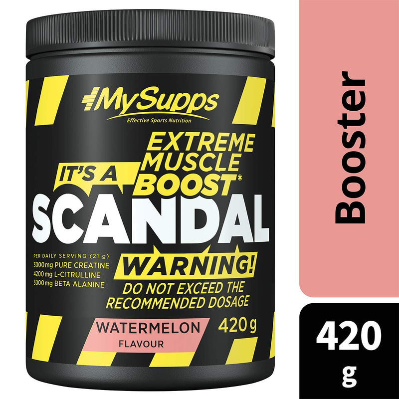 [Australia] - My Supps Scandal Pre Workout Booster 420g Watermelon - Pump Training Booster Powder with Caffeine, Citrulline & Creatine - Training Fitness Booster High Dose, Made in Germany 