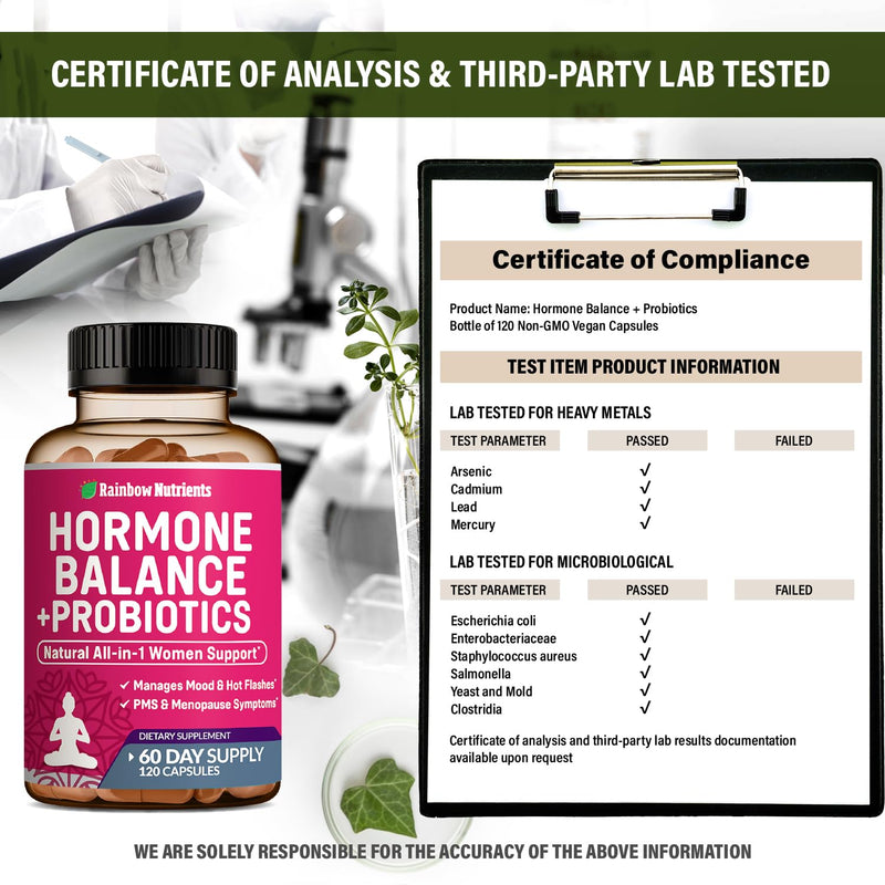 [Australia] - Hormone Balance + Probiotics for Women- Natural Menopause Relief, Weight Management, Bloating, Hot Flashes, PMS | Organic Maca, Chasteberry, Dong Quai & Black Cohosh | Non GMO |120 V Capsules 1 