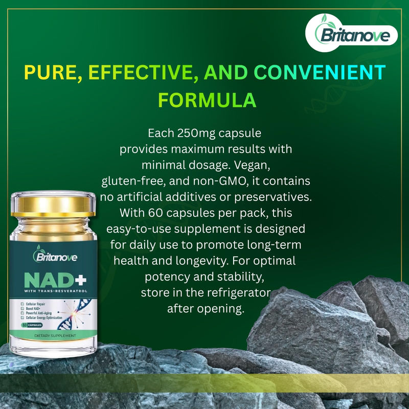 NAD+ with Trans Resveratrol Capsules 650mg, High Strength NAD+ Supplement for Energy, Anti-Aging, DNA Repair & Cellular Health 60 Capsules