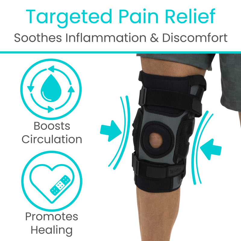 [Australia] - Vive Hinged Knee Brace with Side Stabilizers - Support for Patella & Meniscus Tear Pain for Men & Women - Adjustable Hinges for Hyperextension, MCL, ACL & Sports Injury - Heavy Duty for Stability Medium 