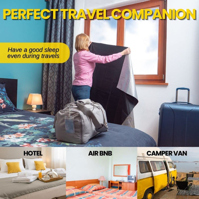 [Australia] - Portable Blackout Curtains 118x58 Shades - 100% Black Out Window Inserts, Temporary Home Blinds Nursery Baby Bedroom No Drill Curtain Cut to Size Sun Light Blocker Velcro & Suction Cups Room & Travel 