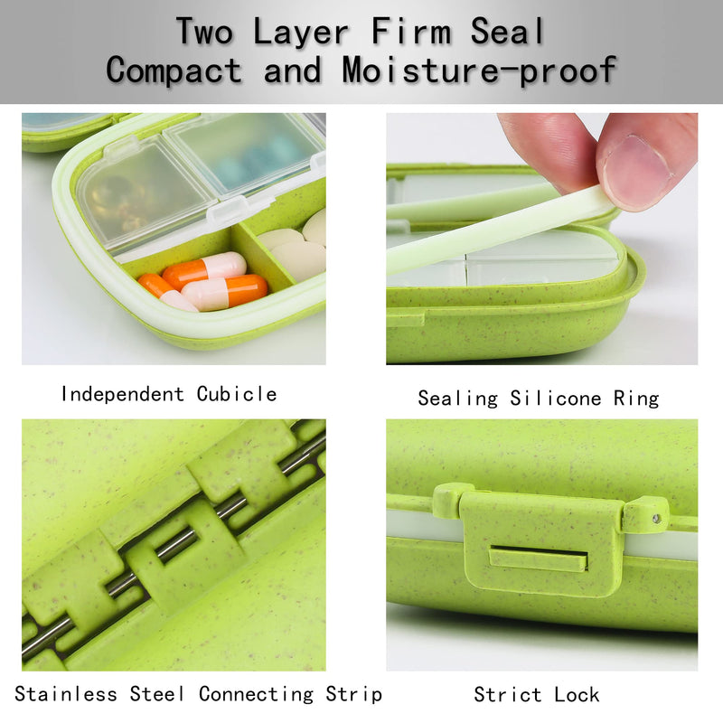 4 Pack Travel Pill Organizer, 8 Compartments Small Pill Box Daily Pill Case | for Medicine, Vitamin, Supplement Storage, Compact Pill Container for Pocket, Purse, Travel, Office, Home Use 4 Pcs 8-Compartment Pink+blue+green+beige