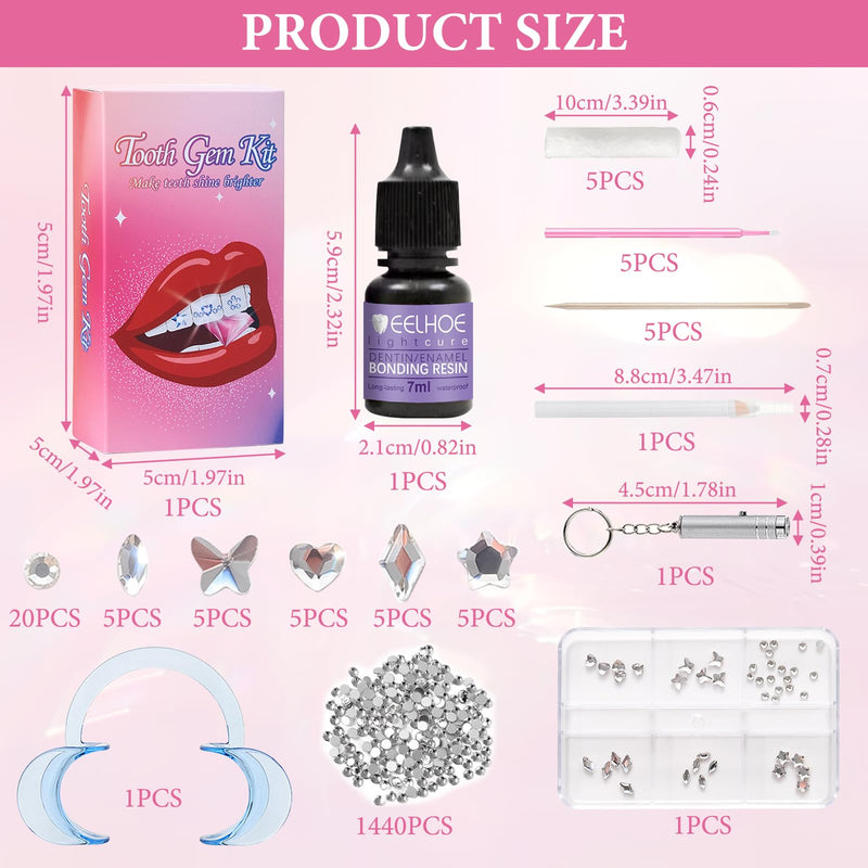 [Australia] - Tooth jewelry, tartar jewelry, tooth gem kit, tooth jewelry set, tooth stone set, DIY butterfly tooth gems with 1485 pieces tooth gem with glue, crystal jewelry starter kit 