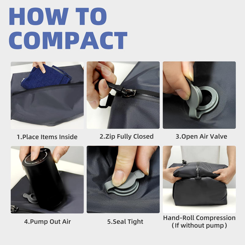 Vacuum Compression Reusable Bags Space-Saving Waterproof Pump | Storage Bag for Luggage Packing and Carry on, Backpack & Closet Organization for Travel (Black, 20 in,35L) Black 20"