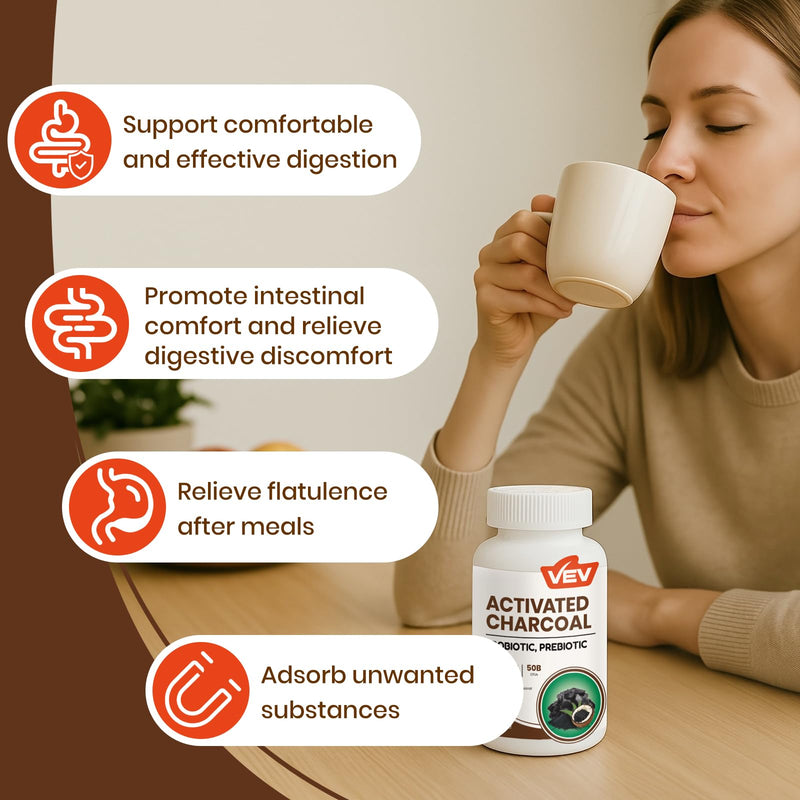 [Australia] - VEV Activated Charcoal with Organic Coconut Shell Charcoal & 50 Billion Probiotics ‚Äì 120 Vegan Capsules for Digestive Wellness & Dietary Support 