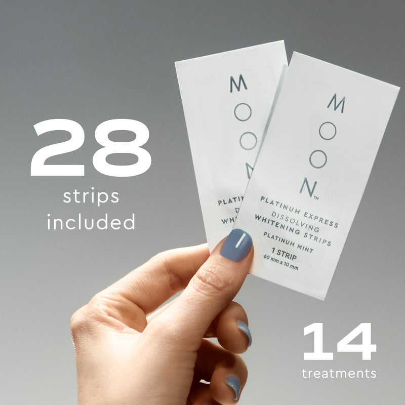 MOON Dissolving Teeth Whitening Strips, 28 Platinum Express No Rinse White Strips, Winter Mint, Hydrogen Peroxide & Essential Oils, Whiten Sensitive Teeth up to 8 Shades in 1 Week, Travel Essentials