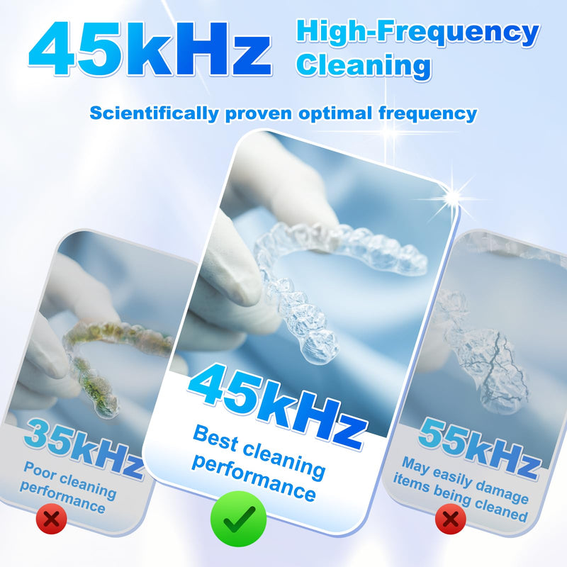 [Australia] - 2025 Ultrasonic Retainer Cleaner, 4 UV Lights, 45kHz Deep Clean, Retainer Cleaner Machine for Dentures, Anti Grinding Mouth Guard, Braces, Toothbrush Heads, Toothbrush 