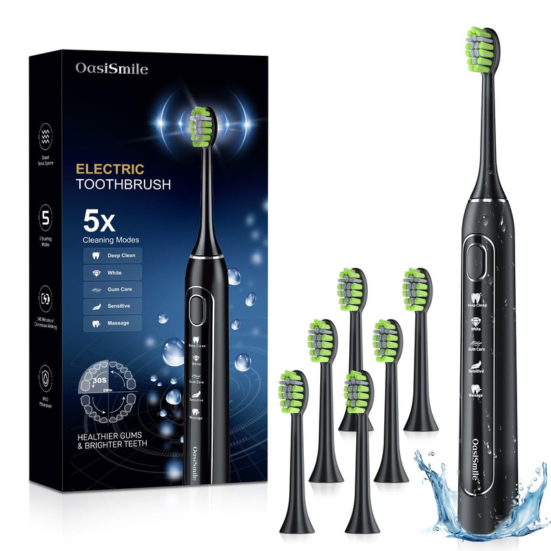 Sonic Electric Toothbrush for Adults: Deep Cleaning for Travel & Sensitive Teeth – Rechargeable Toothbrush with 6 Brush Heads, 42000 VPM, 5 Modes, 100 Days Battery Life for for Home Family Black