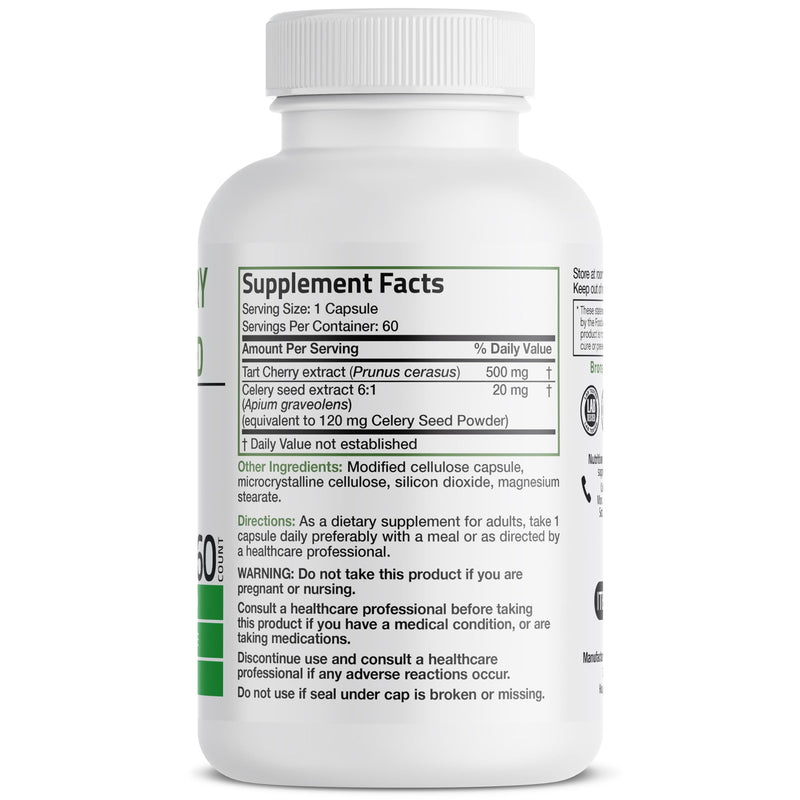 [Australia] - Bronson Tart Cherry Extract + Celery Seed Capsules - Powerful Uric Acid Cleanse, Joint Mobility Support & Muscle Recovery Supplement - Non-GMO Formula - 60 Vegetarian Capsules Unflavoured 60 Count (Pack of 1) 