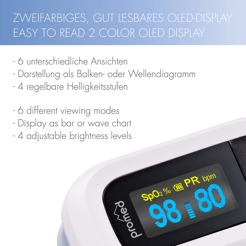 [Australia] - Promed pulse oximeter PM-200 Pro, simple measurement of heart rate and oxygen saturation in the blood, finger pulse oximeter with OLED display and automatic switch-off 