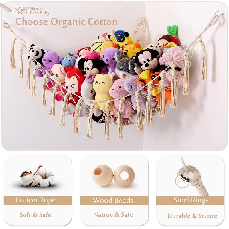 [Australia] - Stuffed Animals Hammock Corner Hanging Net with Wooden Beads Macrame Stuffed Animal Storage Ideas Plush Holder Toy Organizer for Boho Nursery Playroom Bedroom Kids Room Decor (cream, X-Large) cream 