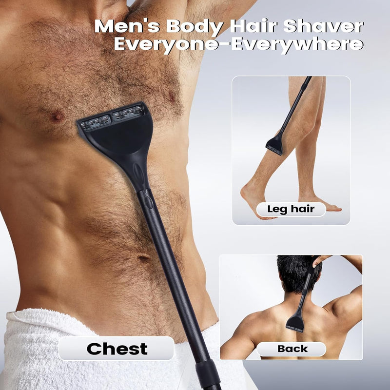 [Australia] - Back Shaver for Men - Retractable Long Handle Back Hair and Body Shavers,Replaceable Multi-Layer Double Blades（8PCS）, Ergonomic DIY Wet or Dry Shaving Solution（Black） Black 