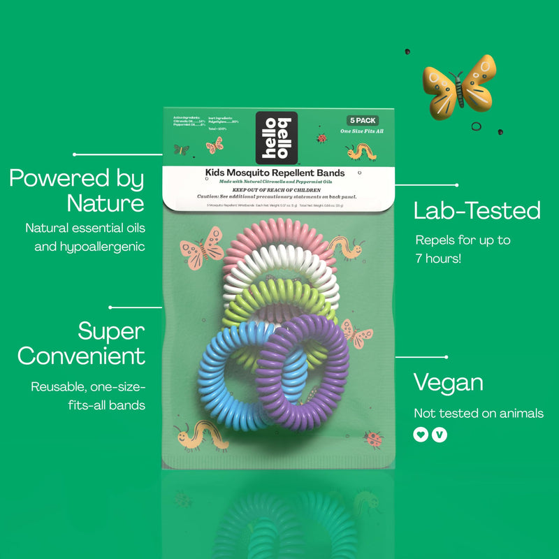 [Australia] - Hello Bello Kids Mosquito Repellent Bracelets, Made with Natural Citronella and Peppermint Oils, 5ct Bag 
