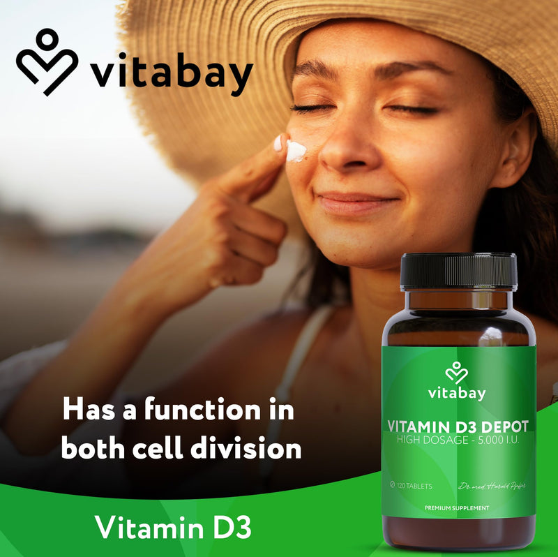 Vitabay Vitamin D3 5,000 IU - 120 high Dosage and time-Released Vitamin D Tablets - Vegan and Laboratory Tested 17 g (Pack of 1) D3 5.000
