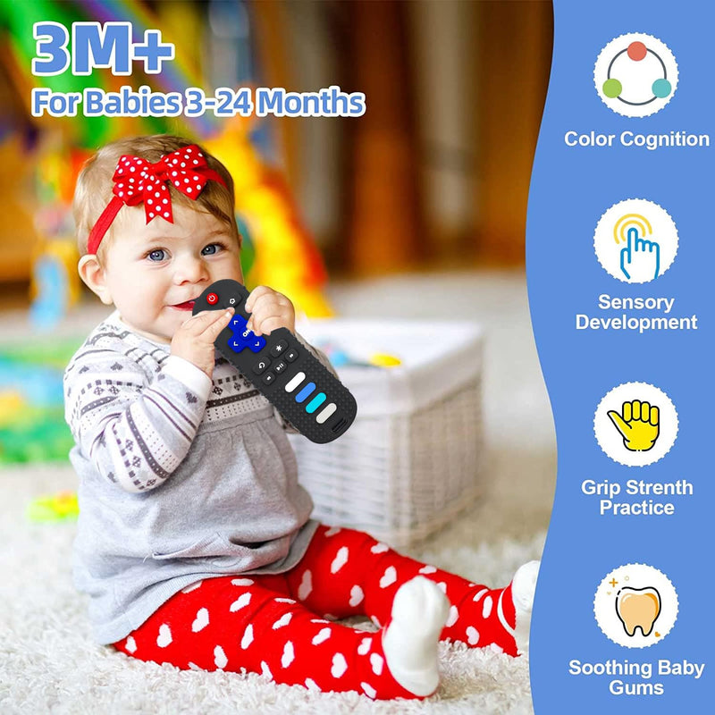 [Australia] - 2-Pack Baby Teething Toys-TV Remote Control Shape Silicone Infants Teething Toys for Babies 0-18 Months,BPA-Free (2packs-Black) 2packs-Black 