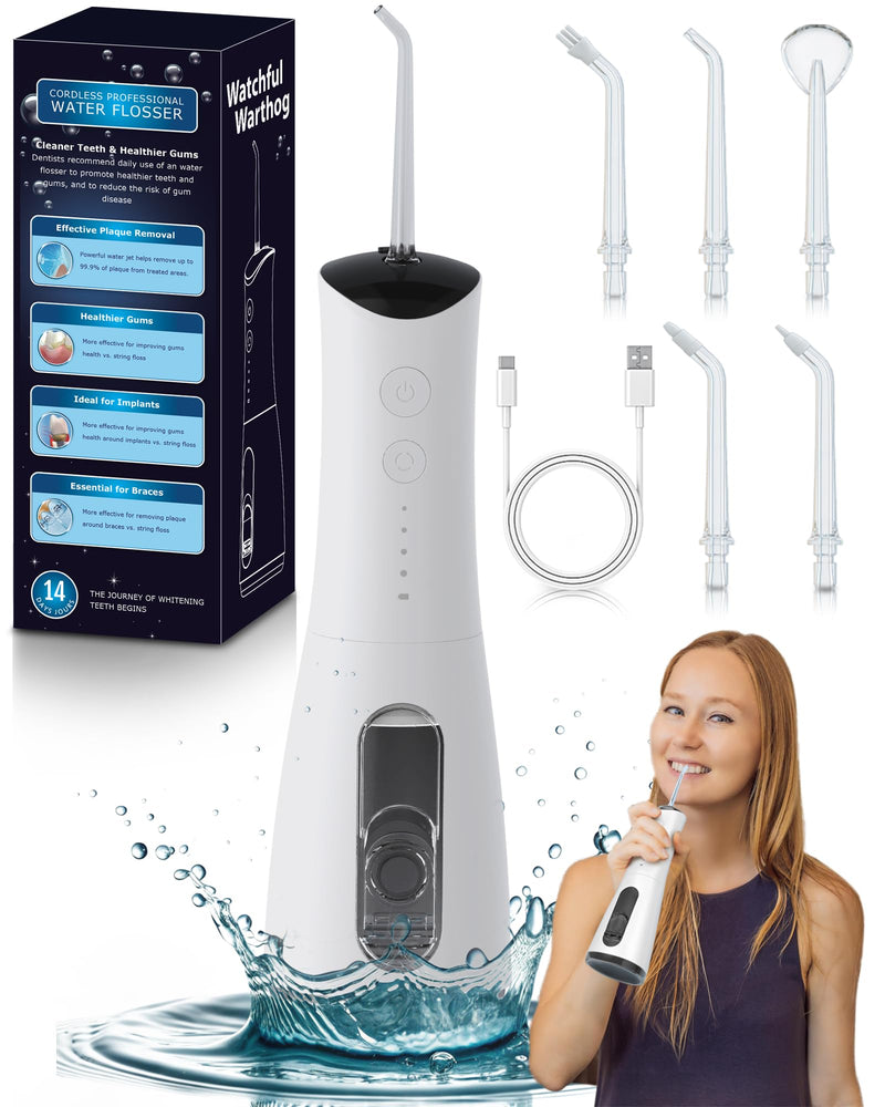 [Australia] - High-Pressure 120PSI Water Dental Flosser with 300ml Reservoir - Portable Water Flosser for Teeth & Gum Cleaning - Rechargeable with 4 Pressure Modes, 1600 Pulses/Minute & IPX7 Waterproof 