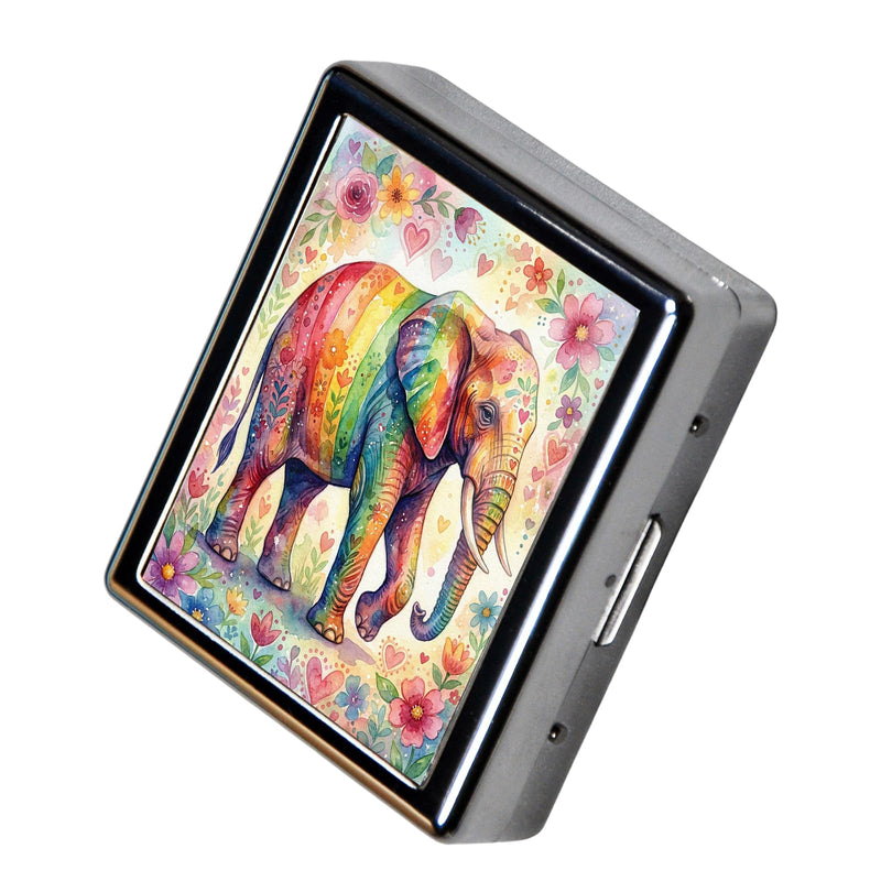 Weekly Pill Organizer, Metal Pill Box with 8 Compartments, Small Travel Pill Case for Purse Pocket, Medicine Vitamin Supplement Organizer (Rainbow Elephant) Rainbow Elephant