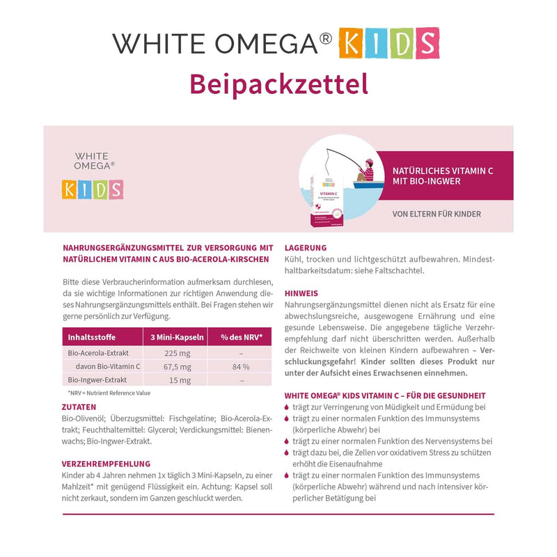 [Australia] - Vitamin C for children - from organic acerola cherry - with organic ginger - for the immune system - sugar-free - 90 mini capsules (1 month) 