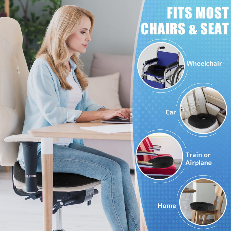 [Australia] - BlissTrends Donut Pillow Seat Cushion,Donut Chair Cushions for Postpartum Pregnancy & Hemorrhoids,Tailbone Pain Relief Cushion,Memory Foam Lifting Cushions for Office&Home Chairs (Black) Black Large 