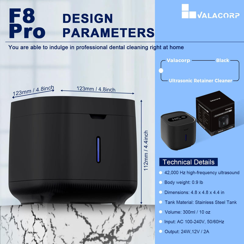 [Australia] - Ultrasonic Retainer Cleaner, Retainer Cleaner Machine, Dental Cleaning Pod for Dentures, Mouth Guard, Aligner, Night Guard, Jewelry, Braces, Ultra Sonic Cleaner for All Dental Appliances (Black) Black 