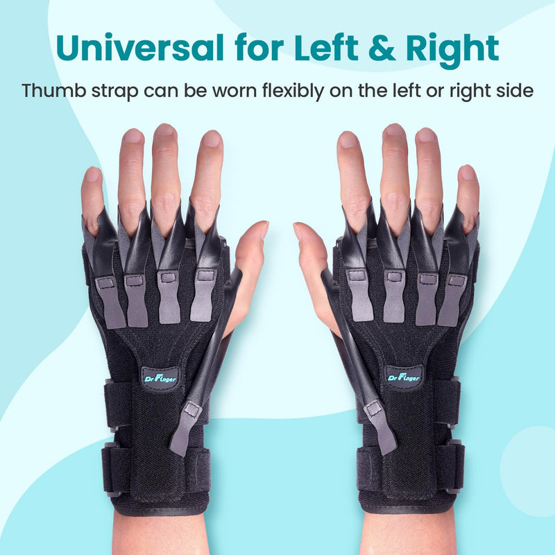[Australia] - Radial Nerve Palsy Splint Brace for Wrist drop, 5 Fingers Extension, Stroke Patient Recovery, Finger Limp, Crutch Palsy, MCP Arthroplasty, for both Left and Right Hand - Black 