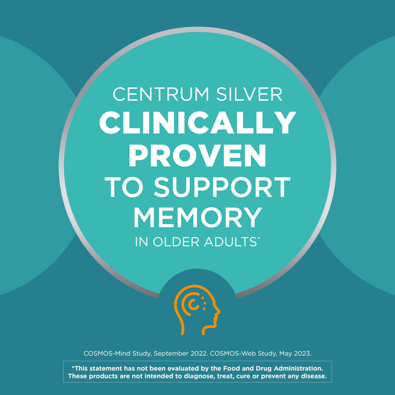 Centrum Silver Men's Multivitamin for Men 50 and Over, 100 Tablets | Contains Vitamins D3, E, B6, and B12, Gluten Free, Non-GMO Ingredients, GLP-1 Support New 100 Count (Pack of 1)