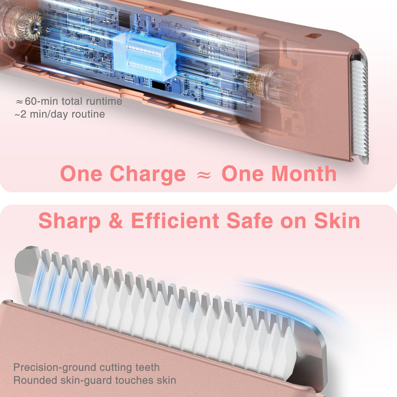 [Australia] - 2-in-1 Bikini Trimmer for Women, Shaver & Razor Dual Heads with Independent Switches, IP67 Waterproof, USB-C Rechargeable, Wet/Dry Hair Removal for Bikini Underarms Legs Face (Rose Gold) Luxe Rose Gold 