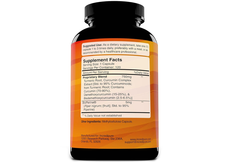 [Australia] - Turmeric Curcumin Supplement w/ BioPerine - 755mg Per Capsule, 120 Veggie Caps by Curcumin Incredipure 