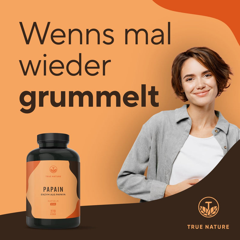 [Australia] - Papaya enzyme capsules - 270 pieces - HIGH DOSE: 2100mg pure papain - 6 million. Units/g Papain Enzyme Activity - Vegan, German Production - TRUE NATURE® 270 pieces (pack of 1) 