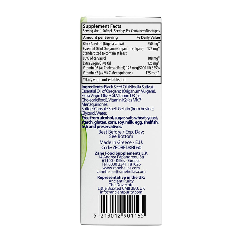 ZaneThrive + Vitamin D3 & K2, Black Seed Oil, Oregano Oil, Supplement - High Potency - Immune & Bone Wellness - with Carvacrol & Thymoquinone - Non-GMO, Gluten-Free - 60 Capsules by Zane Hellas.