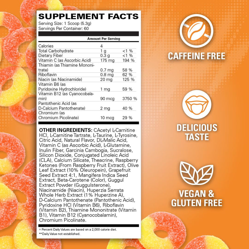 [Australia] - EHP Labs OxyShred Non Stimulant Pre Workout Powder - Stim Free Pre Workout, Caffeine Free Preworkout for Men & Women with L Glutamine & Acetyl L Carnitine - Peach, 60 Servings 