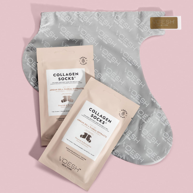[Australia] - VOESH- Exfoliating Peeling Socks, Foot Peel For Dry Feet, Vegan Beauty, Callus Remover, Intensive Foot Treatment, At Home Spa, Treatment Socks 2 Pack- Peeling and Collagen Socks 