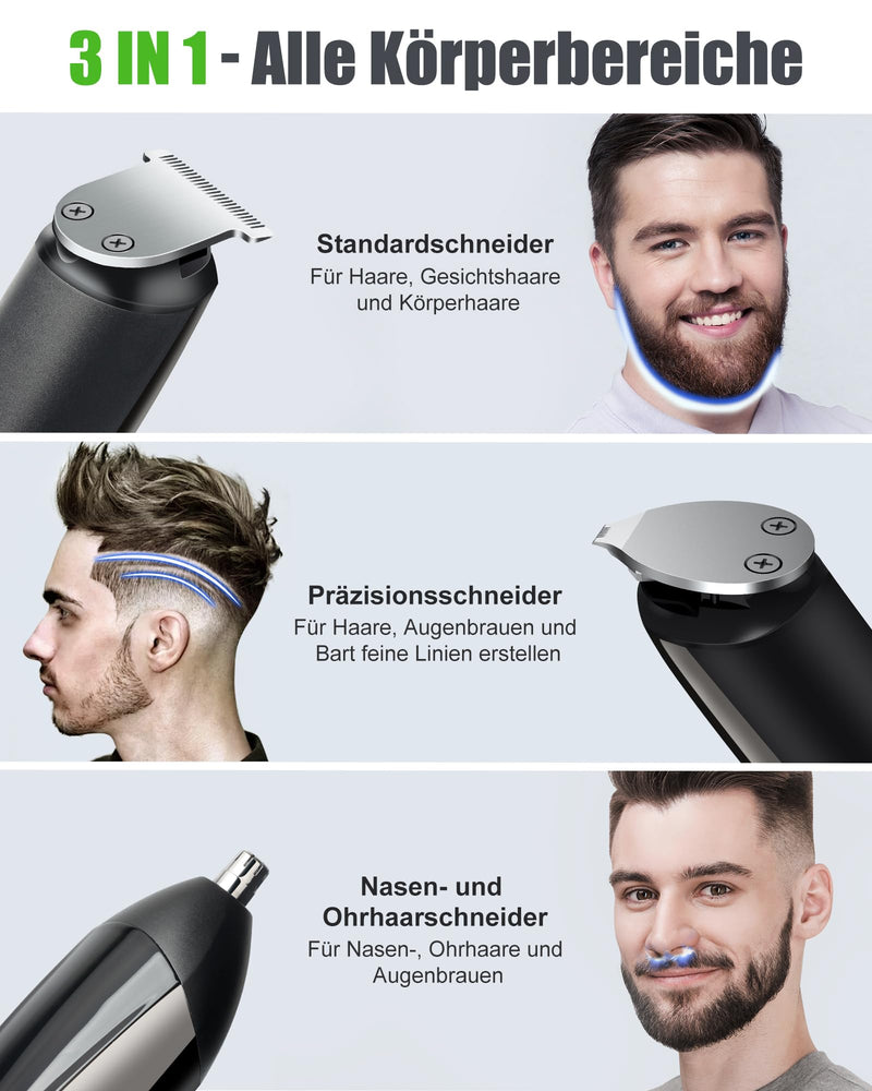 [Australia] - Men's Beard Trimmer, Men's Electric Shaver with Battery Indicator, All-in-1 Nose Hair Trimmer/Beard Trimmer/Trimmer/Hair Trimmer Men's 120 Min Runtime, Face Nose Body 23 Settings 0.8-12 mm, IPX7 Black 3 