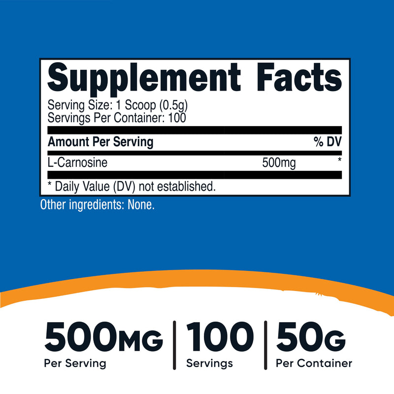 Nutricost L-Carnosine Powder 50 Grams (100 Servings) - Non-GMO 1.8 Ounce (Pack of 1)