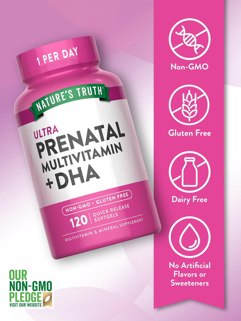 Nature's Truth Prenatal Vitamin for Women | 120 Softgels | Multivitamin with DHA and Folic Acid | Non-GMO & Gluten Free Supplement