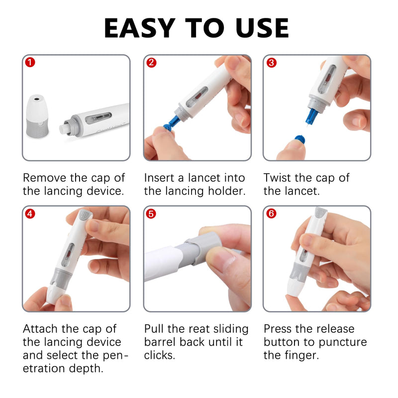 [Australia] - Lancing Device and 100 Lancets for Diabetes Testing, Single Use, 30 Gauge Lancets, for Minimizing Pain and Discomfort 
