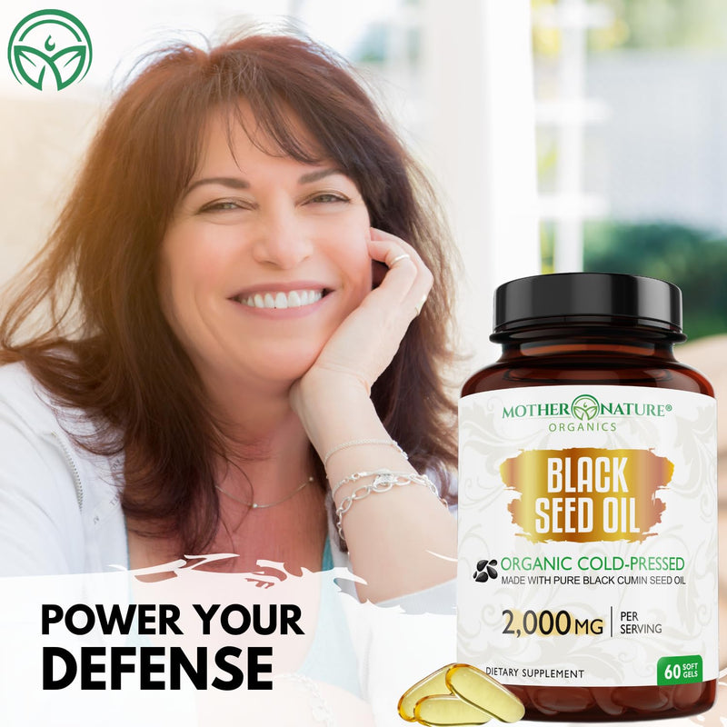 [Australia] - Organic Black Seed Oil 2000mg - 60 Softgel Capsules (Non-GMO) Premium Cold-Pressed Nigella Sativa - Black Cumin Seed Oil with Omega 3, 6, 9 - Darkest, Highest TQ Content… 