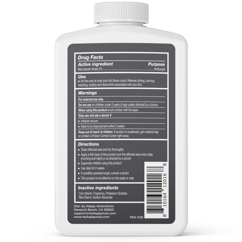 HAPPY NUTS Jock Itch OTC Antifungal Treatment Powder - 2% Miconazole Nitrate - FSA Eligible HSA - Clinically Proven Cures Most Jock Itch, Athletes Foot, Ringworm and More - Relieves Itching & Burning