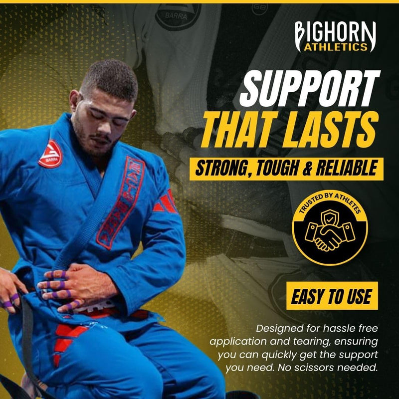 Bighorn Athletics Jiu Jitsu Finger Tape, Rock Climbing Tape | Multipurpose for Sports & Injuries: MMA, Volleyball, Football, Basketball, Tennis, Golf, Hands & Toes, 0.5-Inch x 45-feet, 8-Rolls, Purple