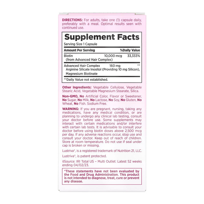 [Australia] - Nature's Bounty Hair Growth Supplement, 1 Per Day, Clinically Shown to Support Thicker, Fuller Hair, with Biotin, Silicon & Arginine, 30 Capsules 