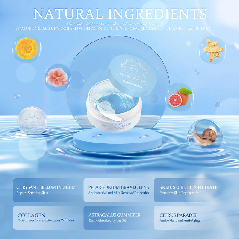 [Australia] - Under Eye Patches Masks - for Dark Circles, Puffy Eyes, Fine Lines, Wrinkles, Eye Bags Treatment with Collagen and Hyaluronic Acid, Moisturizing and Hydrating (60 Pcs)… Cornflower Blue 